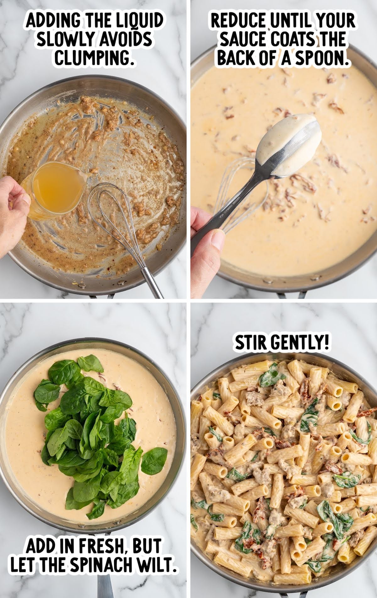 Italian sausage pasta sauce being cooked in a skillet