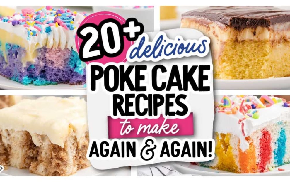 a collage of poke cake recipes