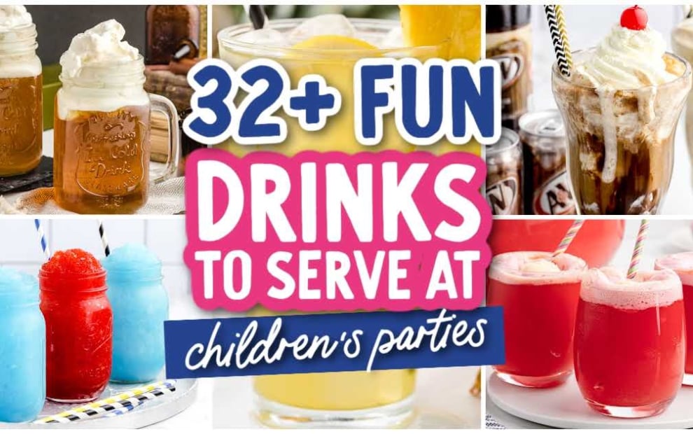 a collage of Drinks To Serve At Children&rsquo;s Parties (Non-alcohol)