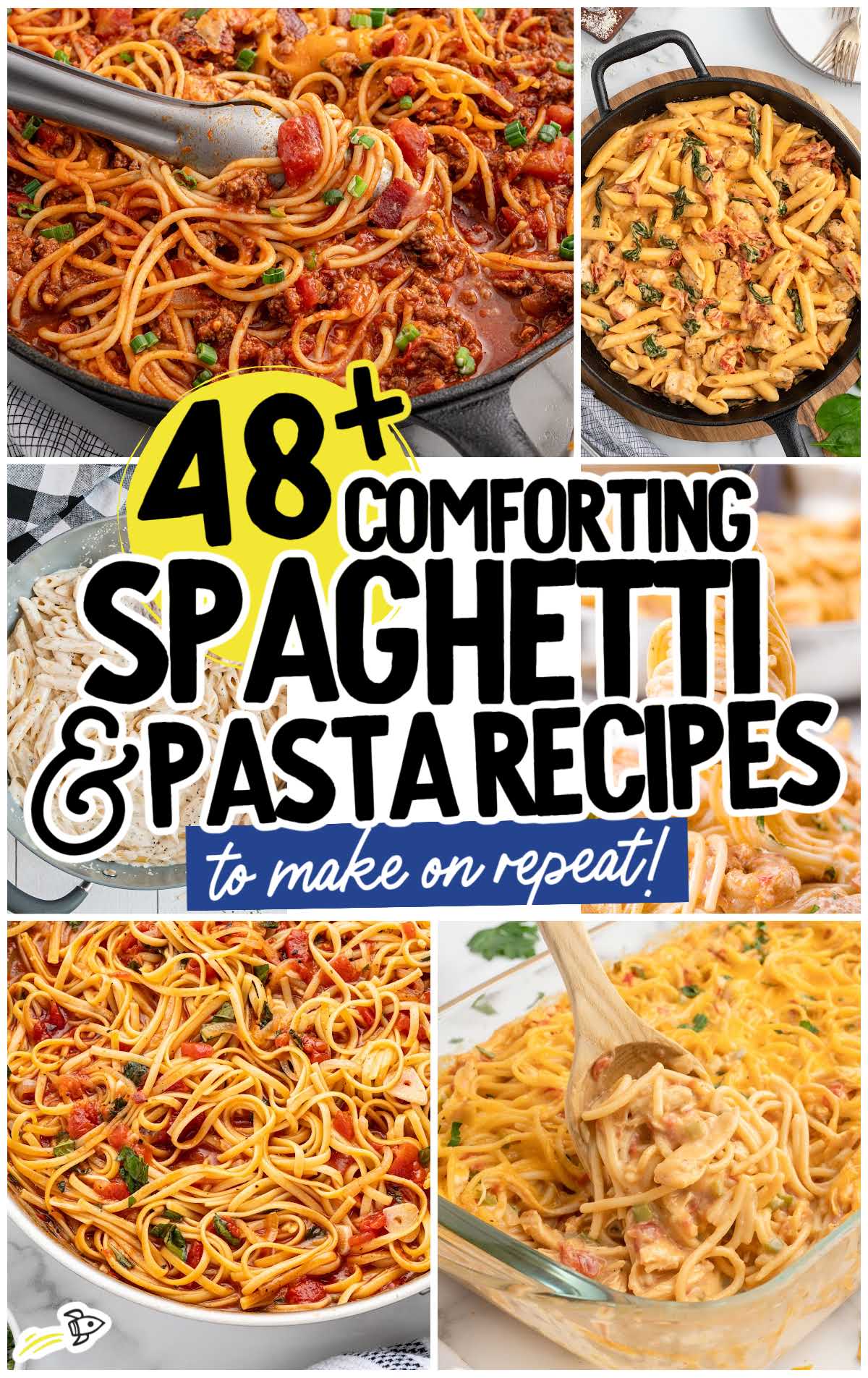 a collage of pasta and spaghetti dinner recipes