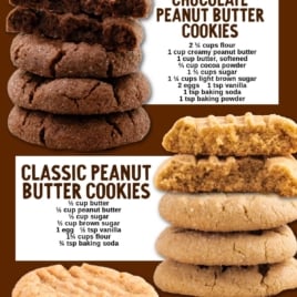 A colorful graphic titled 60+ Irresistible Peanut Butter Desserts showcases tempting Peanut Butter Cookies recipes—including chocolate peanut butter cookies, classic favorites, and 3-ingredient delights—perfect for anyone craving new Peanut Butter Recipes.